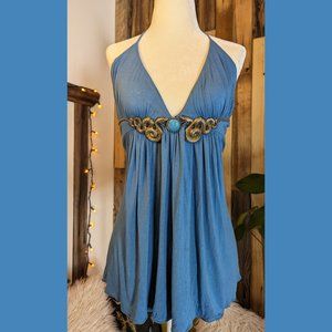 SKY | Turquoise Gold Snake halter top